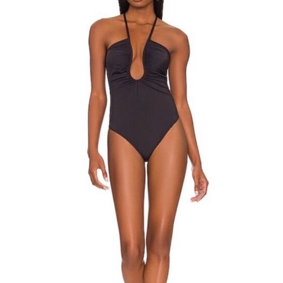Revolve X Good American Leilani Halter Neck One-Piece Swimsuit In Black - Picture 1 of 7